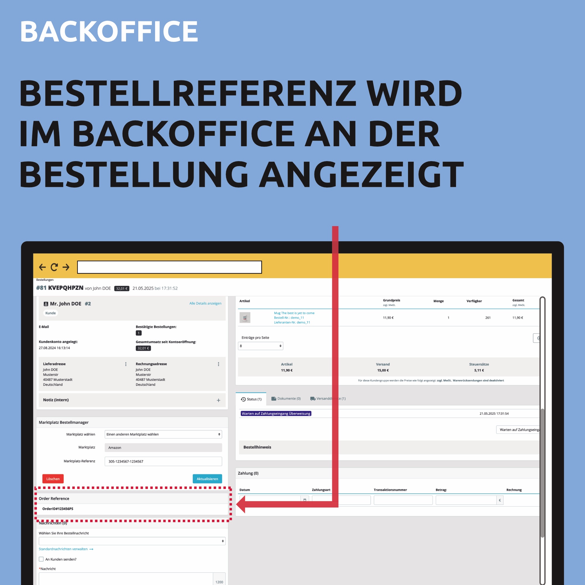 Prestashop Kunden Bestell Referenz im Checkout - Admin Bestelldetailseite