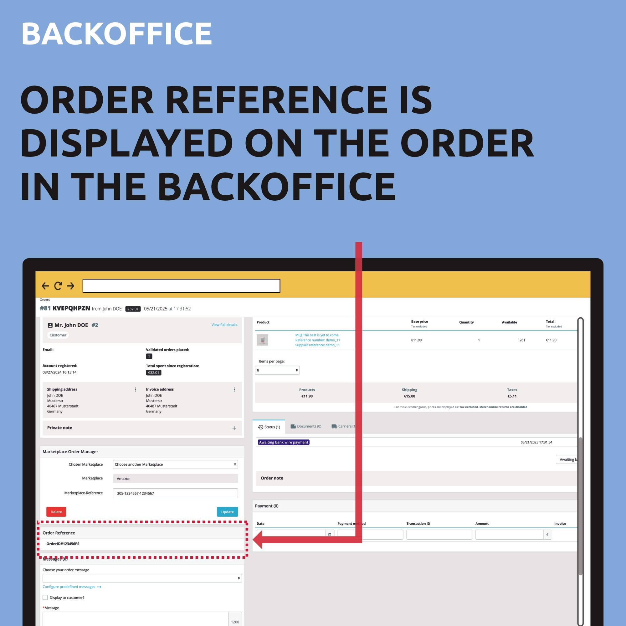 PrestaShop Customer Order Reference in Checkout - Admin Order Details