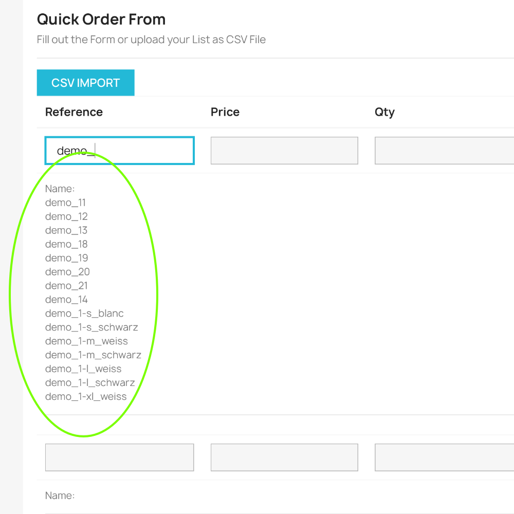 PrestaShop Quick Order – Line search