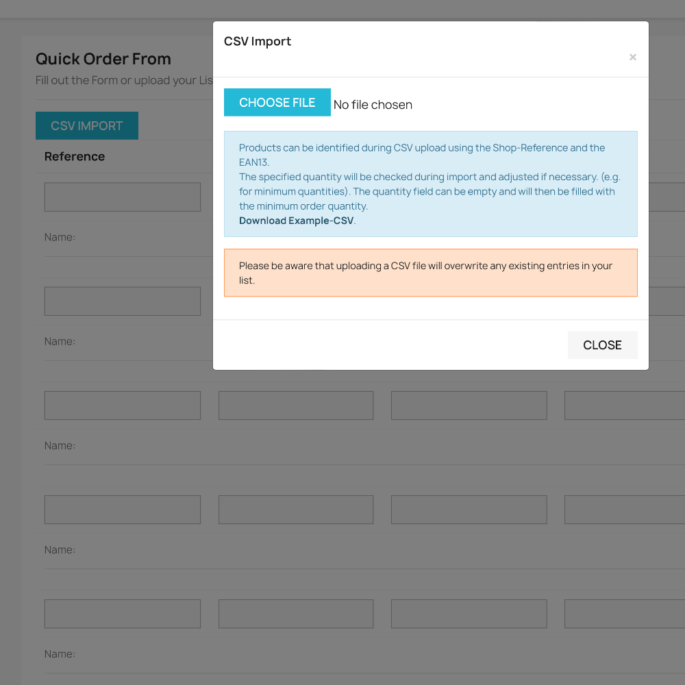 PrestaShop Quick Order – CSV import