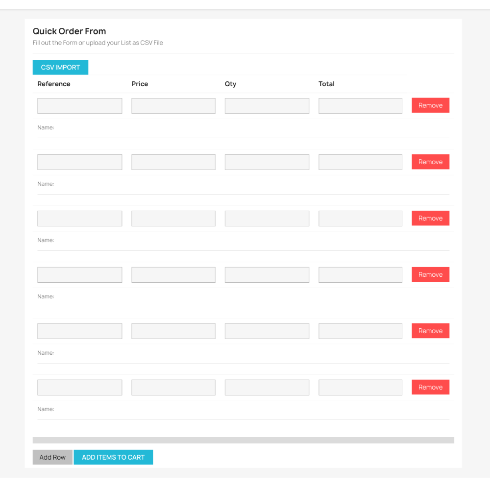 PrestaShop Quick Order – Item list